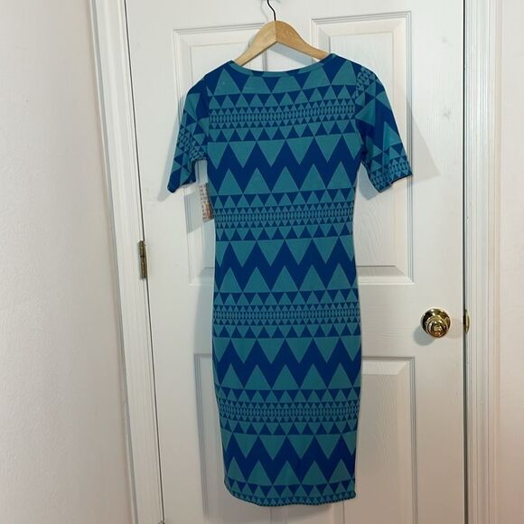 LuLaRoe Blue Geometric Bodycan Dress, Julia, XS - Picture 5 of 6